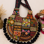 Vintage Noir Tassel Embroidered Tote Bag for Women