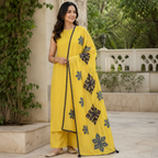 Yellow Cotton Dupatta with Floral Applique Design