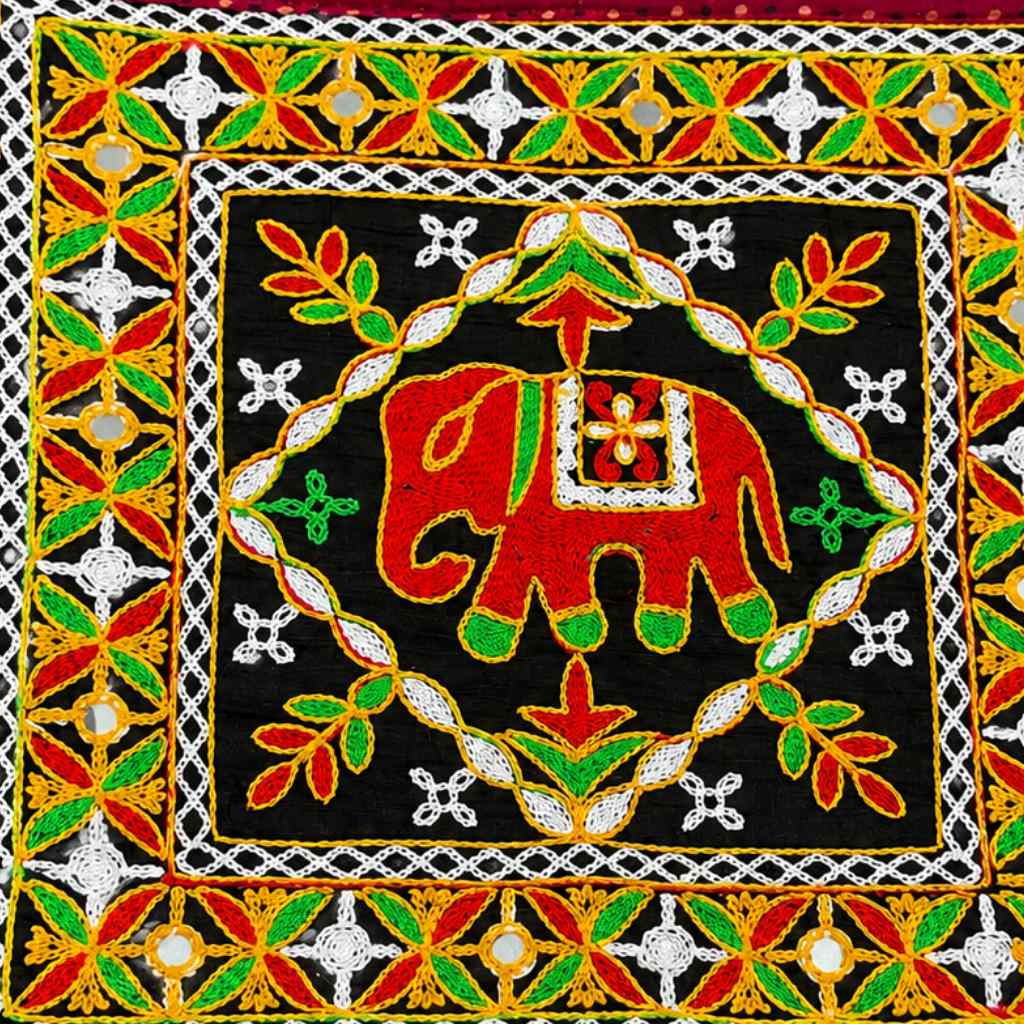 Folk Art Elephant Embroidered Sling Bag