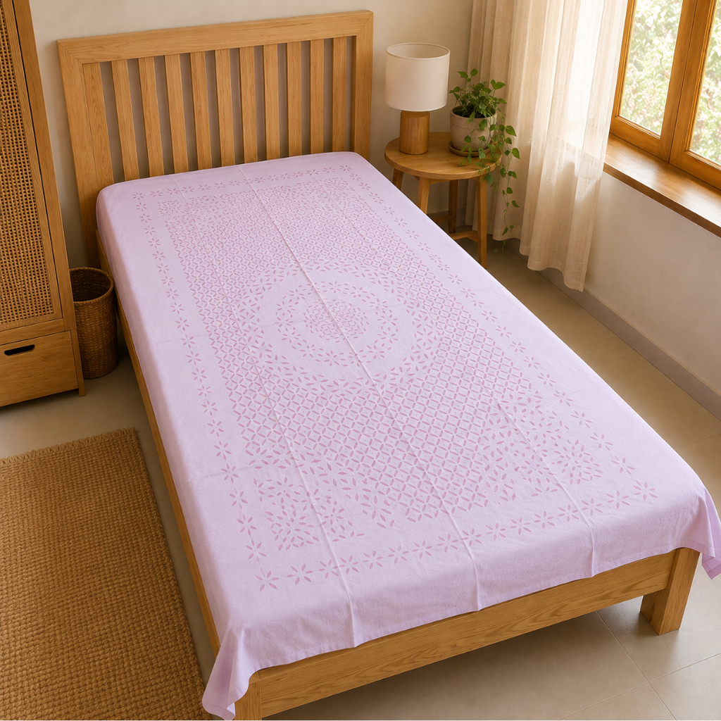Handmade Applique Single Bedsheet (Without Pillow Cover)