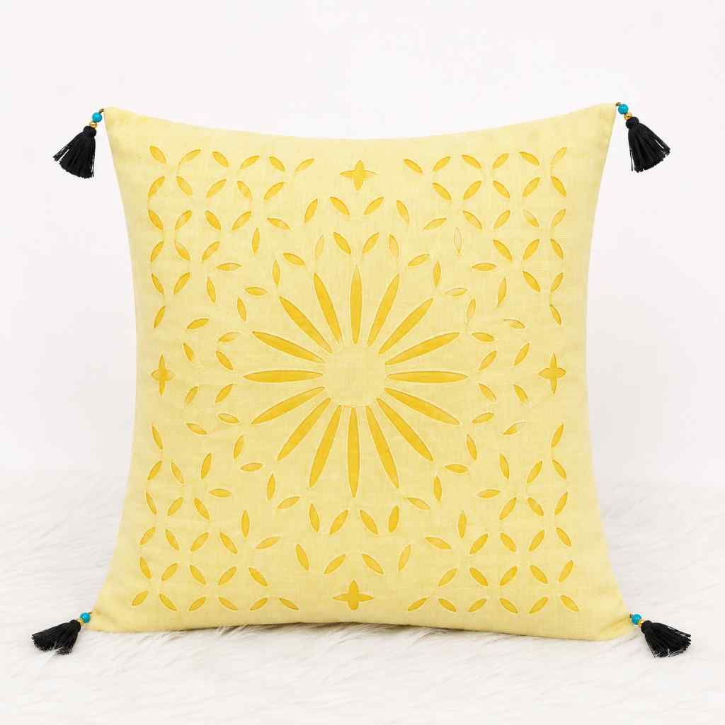 Geometric Applique Cutwork Cushion Cover