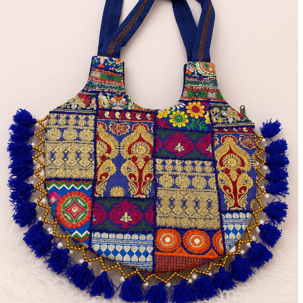 Vintage Noir Tassel Embroidered Tote Bag for Women