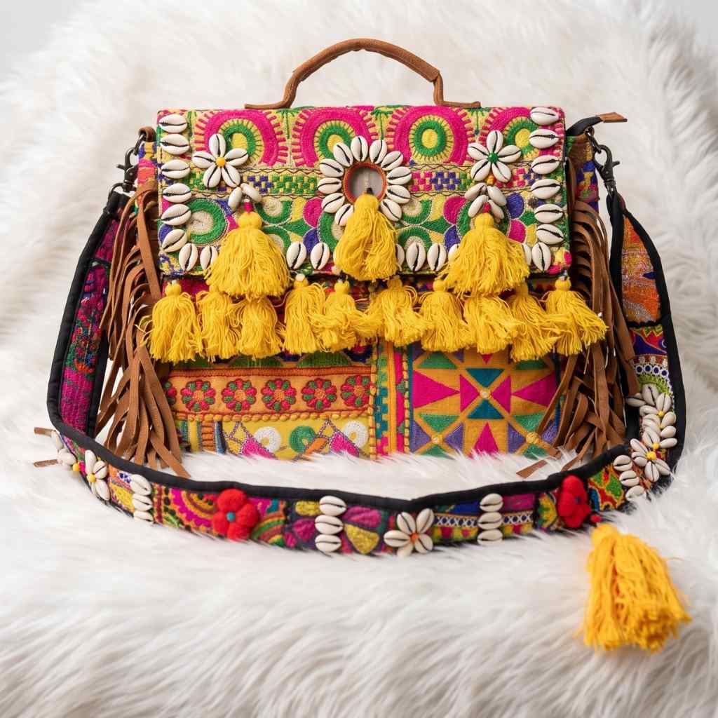 Embroidered Fringe Banjara Laptop Bag for Women