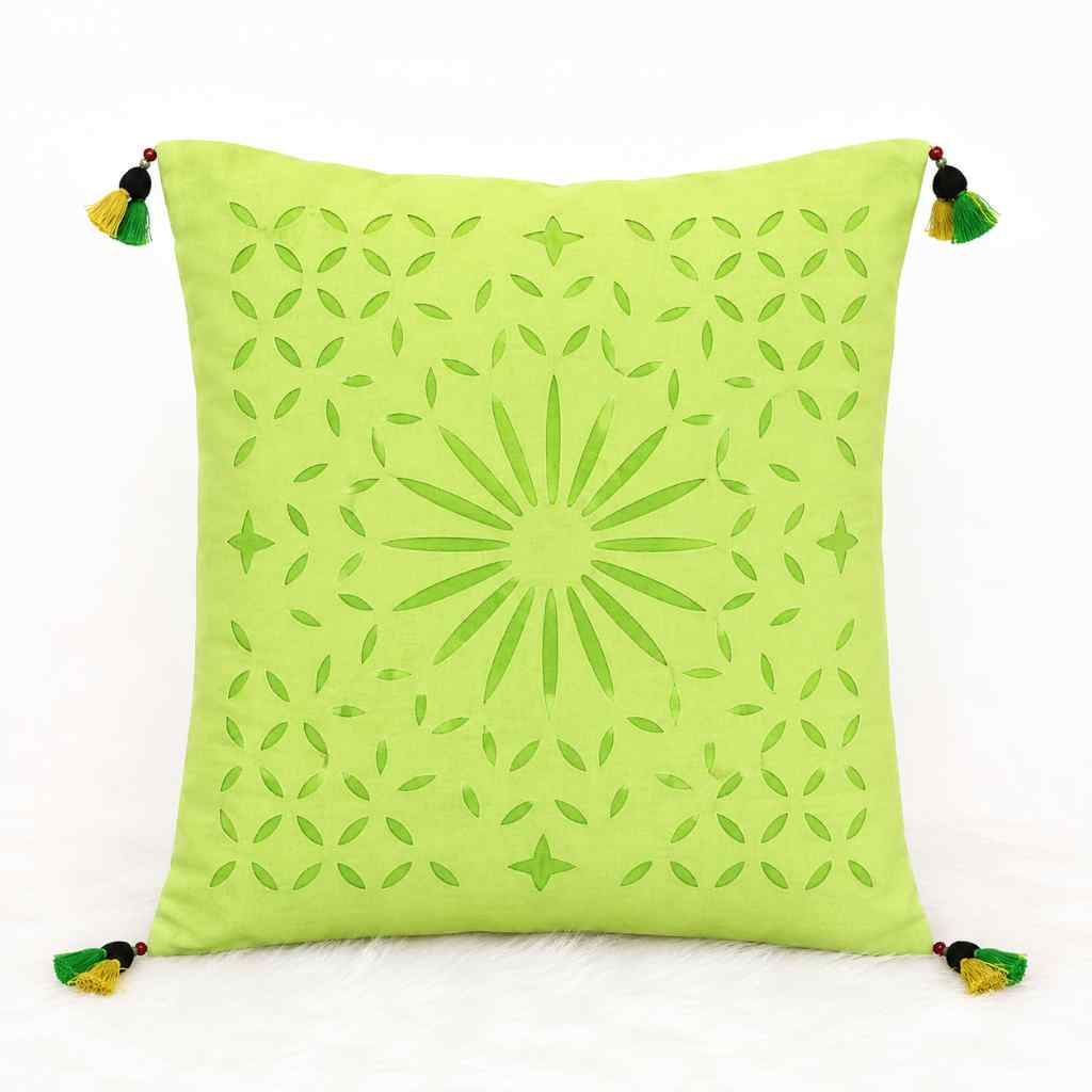 Geometric Applique Cutwork Cushion Cover