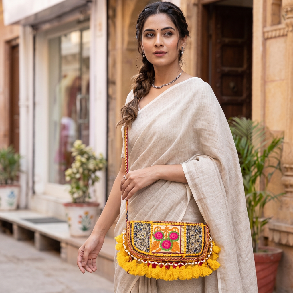 Sunlit Tassel Embroidered Sling Bag for Women