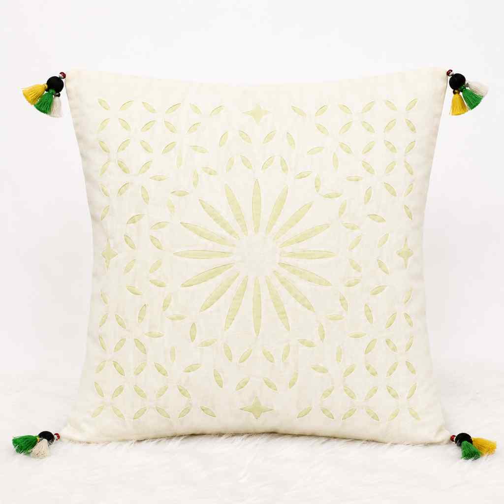 Geometric Applique Cutwork Cushion Cover