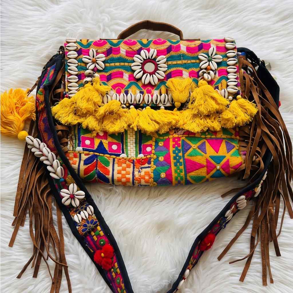 Embroidered Fringe Banjara Laptop Bag for Women