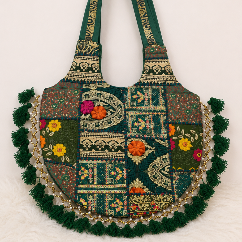 Bohemian Vibes Tassel Embroidered Tote Bag for Women