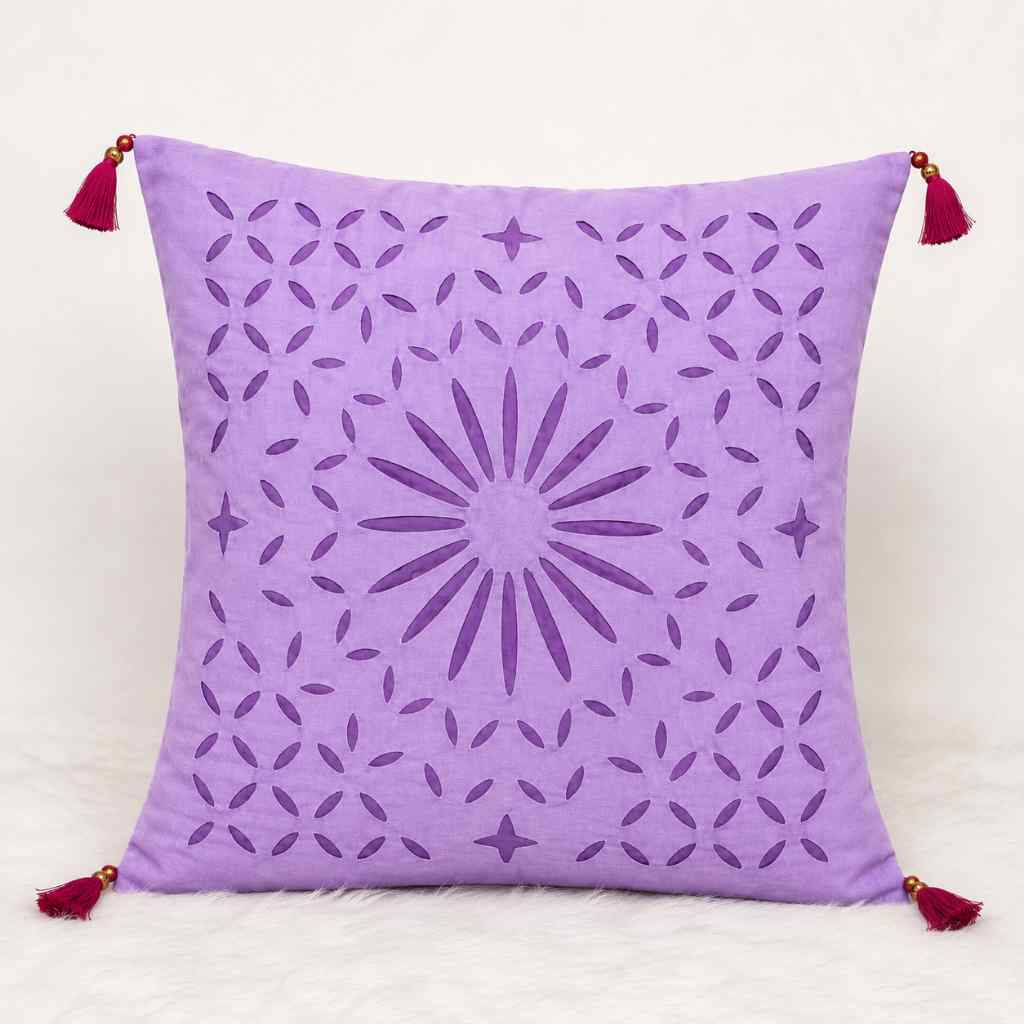 Geometric Applique Cutwork Cushion Cover