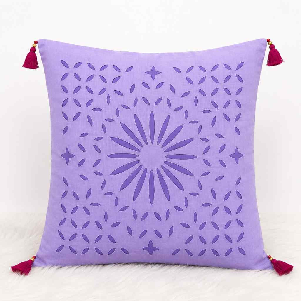 Geometric Applique Cutwork Cushion Cover