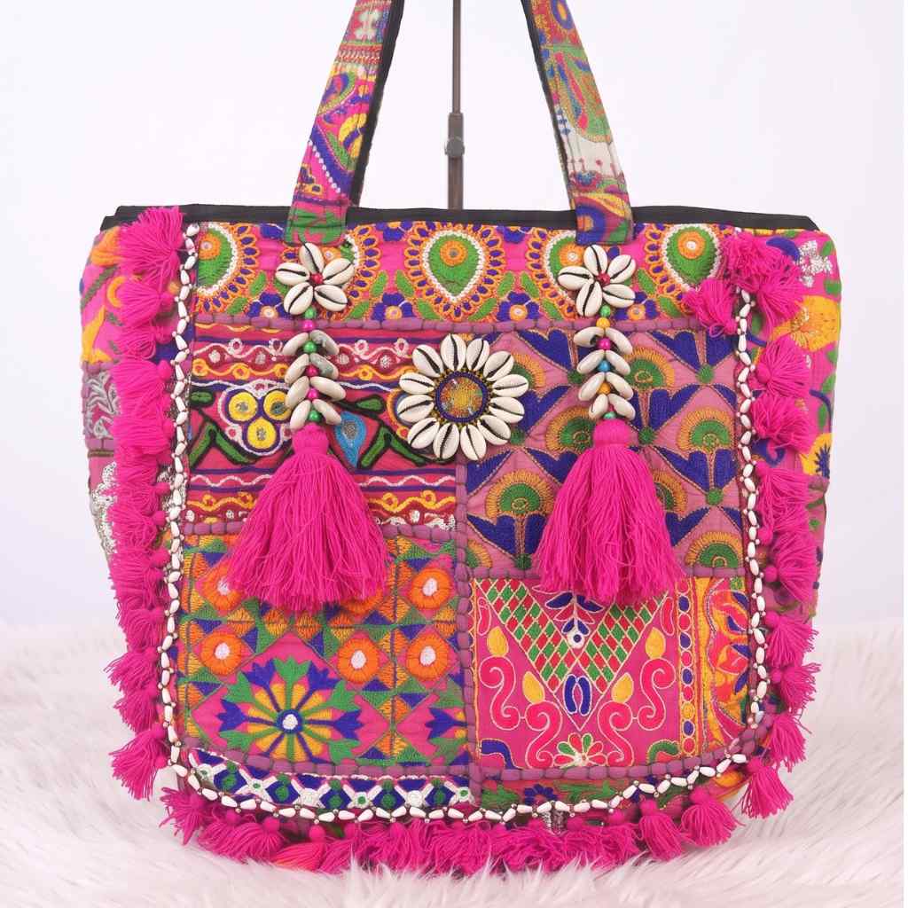 Heritage Embroidered Banjara Tote Bag with Tassels