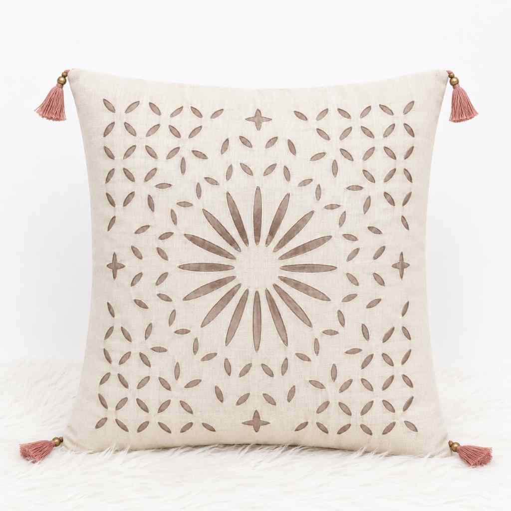 Geometric Applique Cutwork Cushion Cover