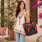 Color Story Embroidered Boho Tote Bag for Women