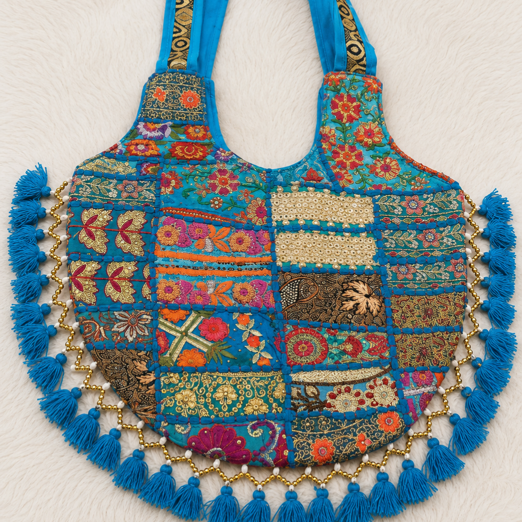 Vintage Noir Tassel Embroidered Tote Bag for Women