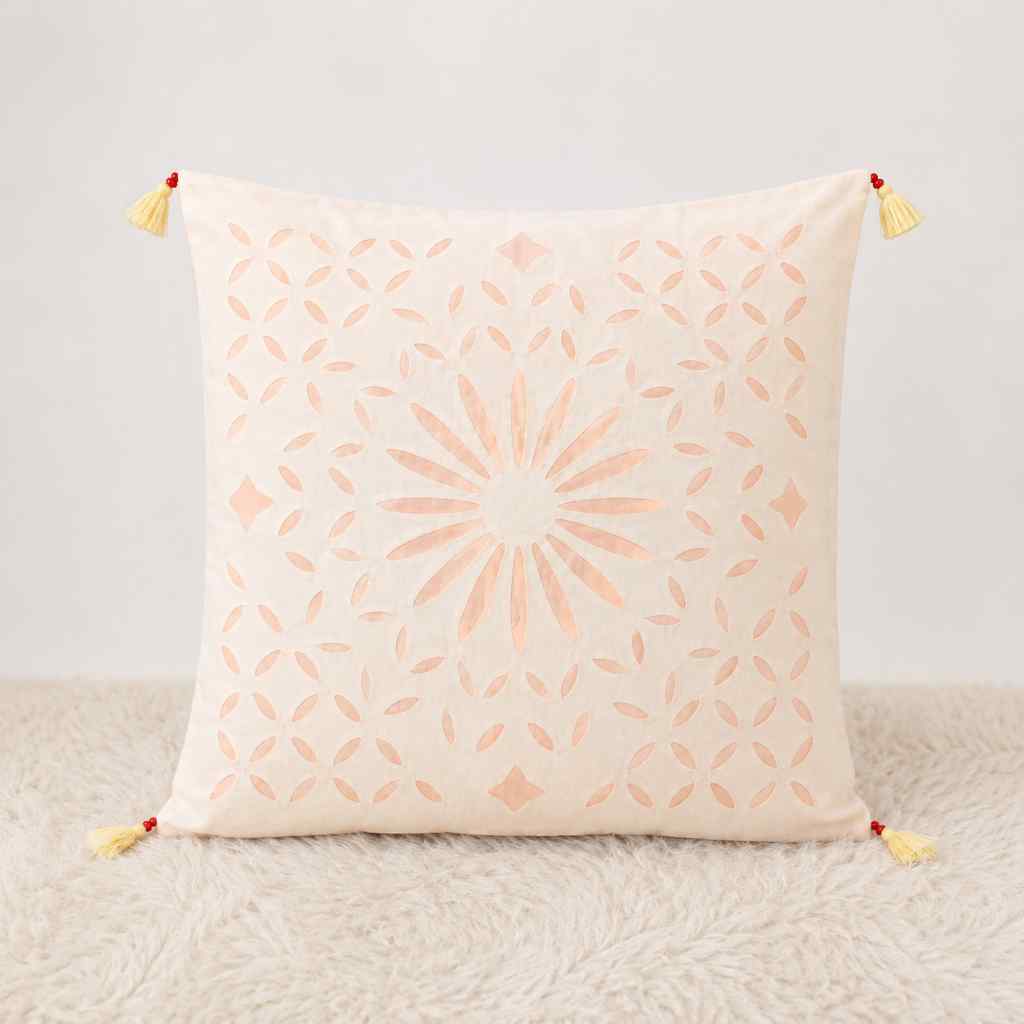 Geometric Applique Cutwork Cushion Cover