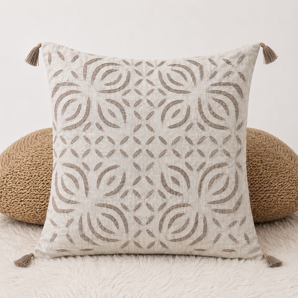 Elegant Applique Cutwork Cushion Cover