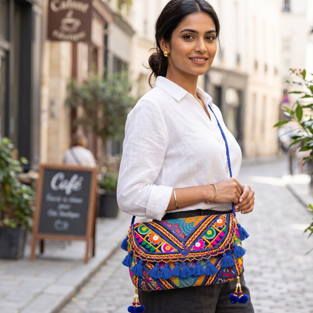 Multicolor Boho Embroidered Sling Purse for Women