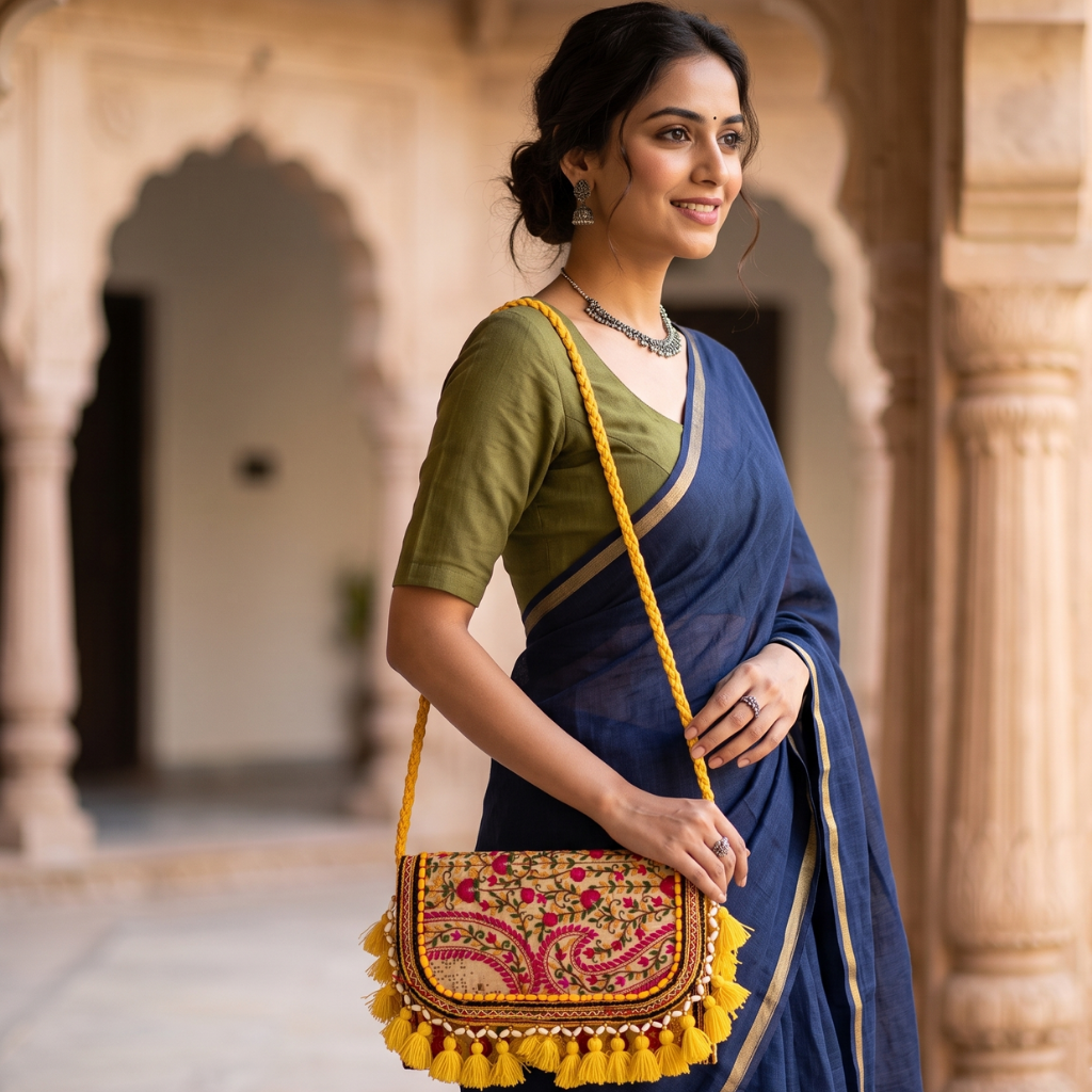 Sunlit Tassel Embroidered Sling Bag for Women