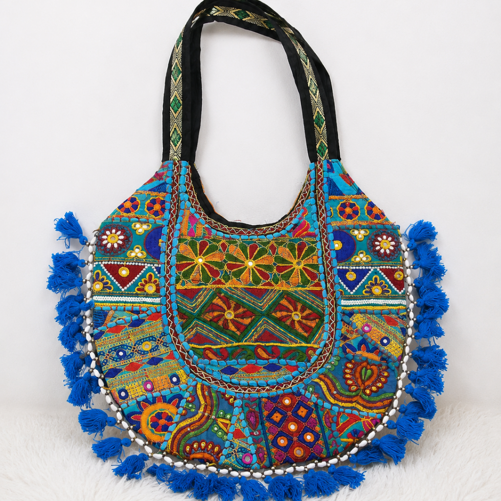 Fusion Hues Boho Tassel Embroidered Tote Bag
