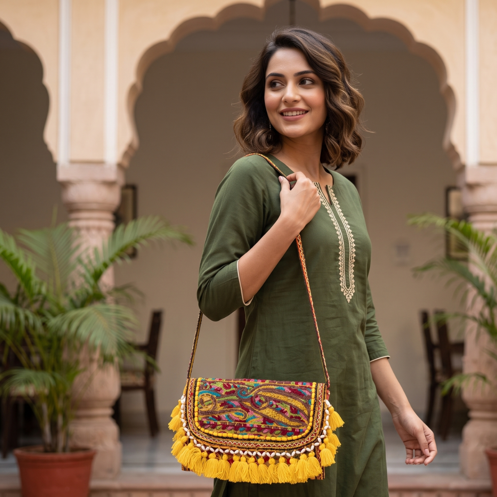 Sunlit Tassel Embroidered Sling Bag for Women