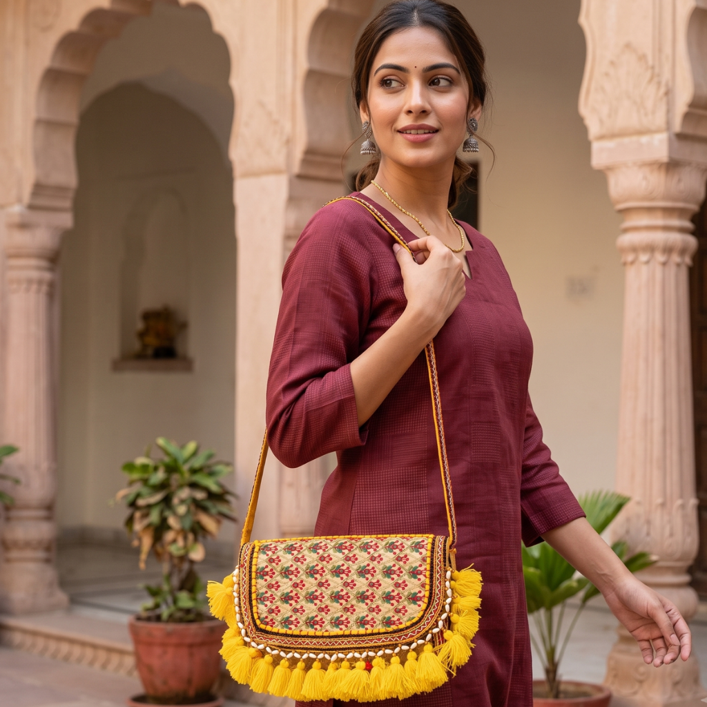 Sunlit Tassel Embroidered Sling Bag for Women