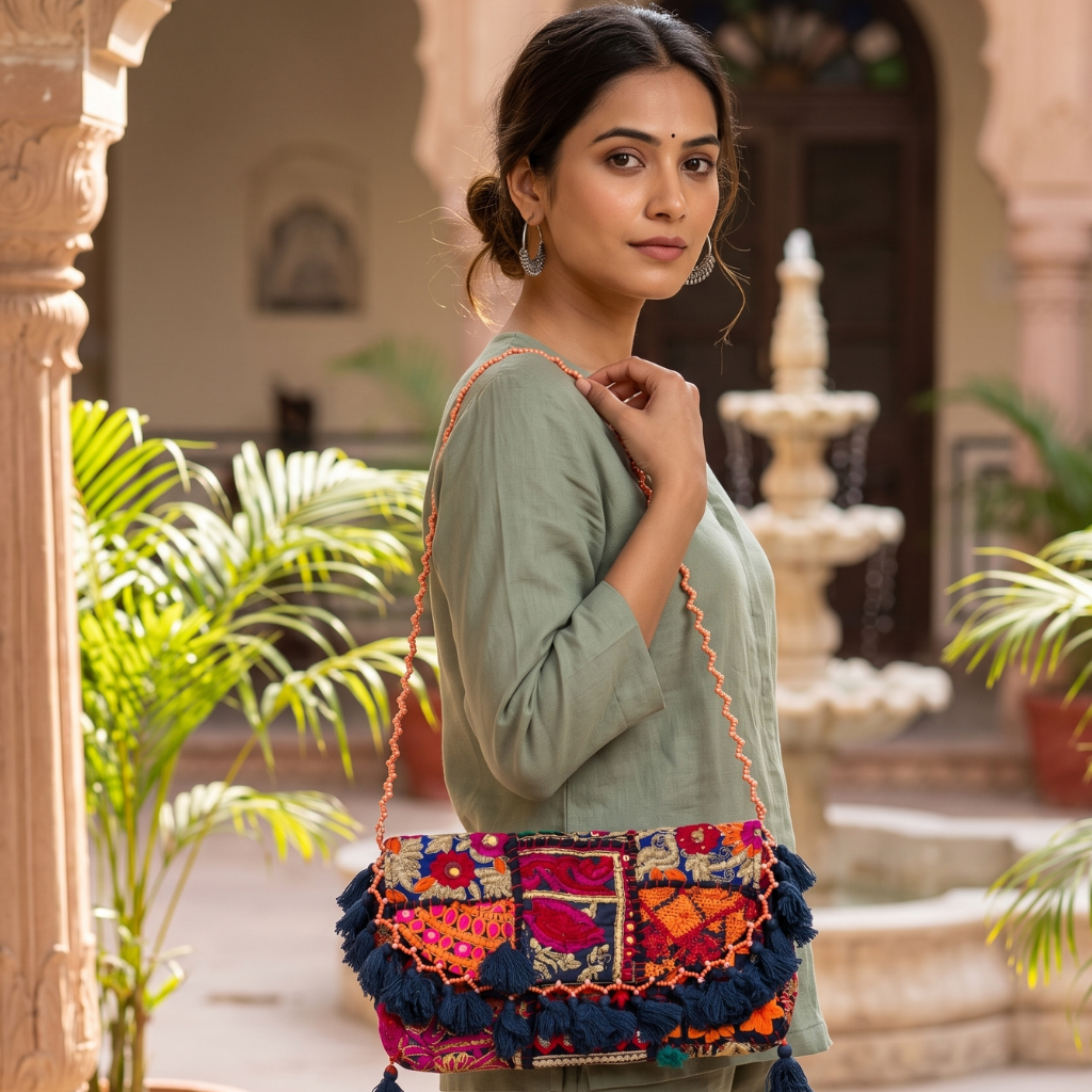 Multicolor Boho Embroidered Sling Purse for Women