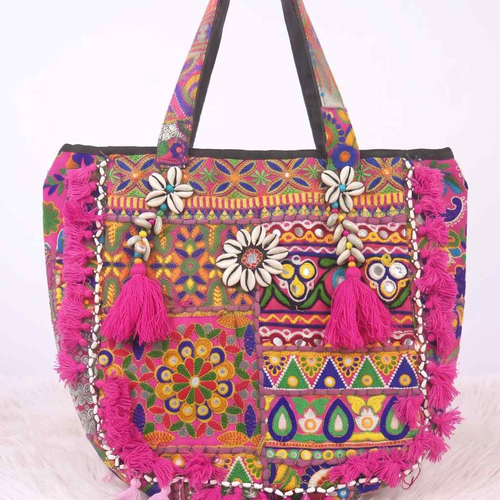 Heritage Embroidered Banjara Tote Bag with Tassels