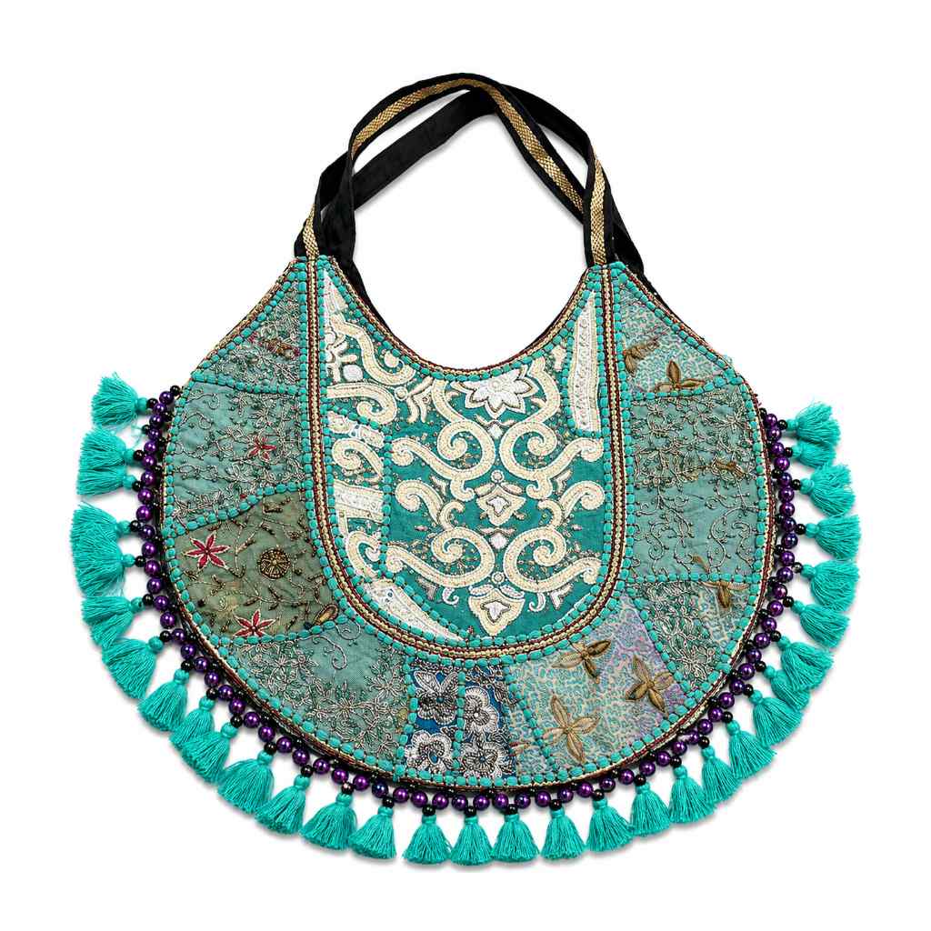 Pastel Weave Zari Embroidered Tote Bag for Women