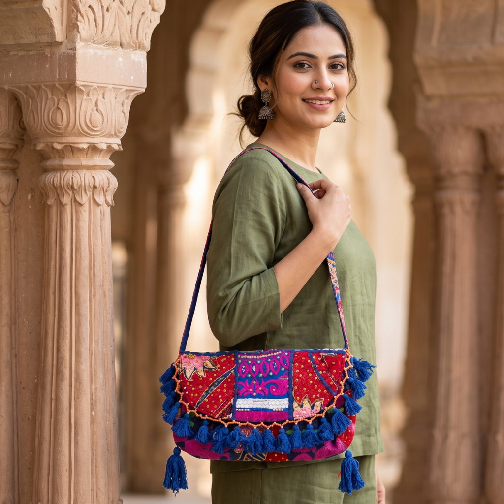 Boho Embroidered Sling Purse for Women