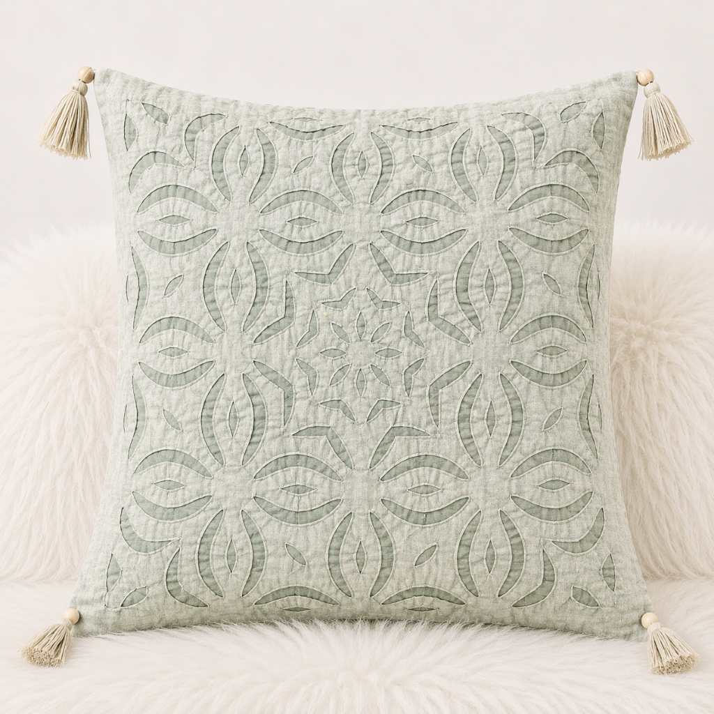 Elegant Applique Cutwork Cushion Cover