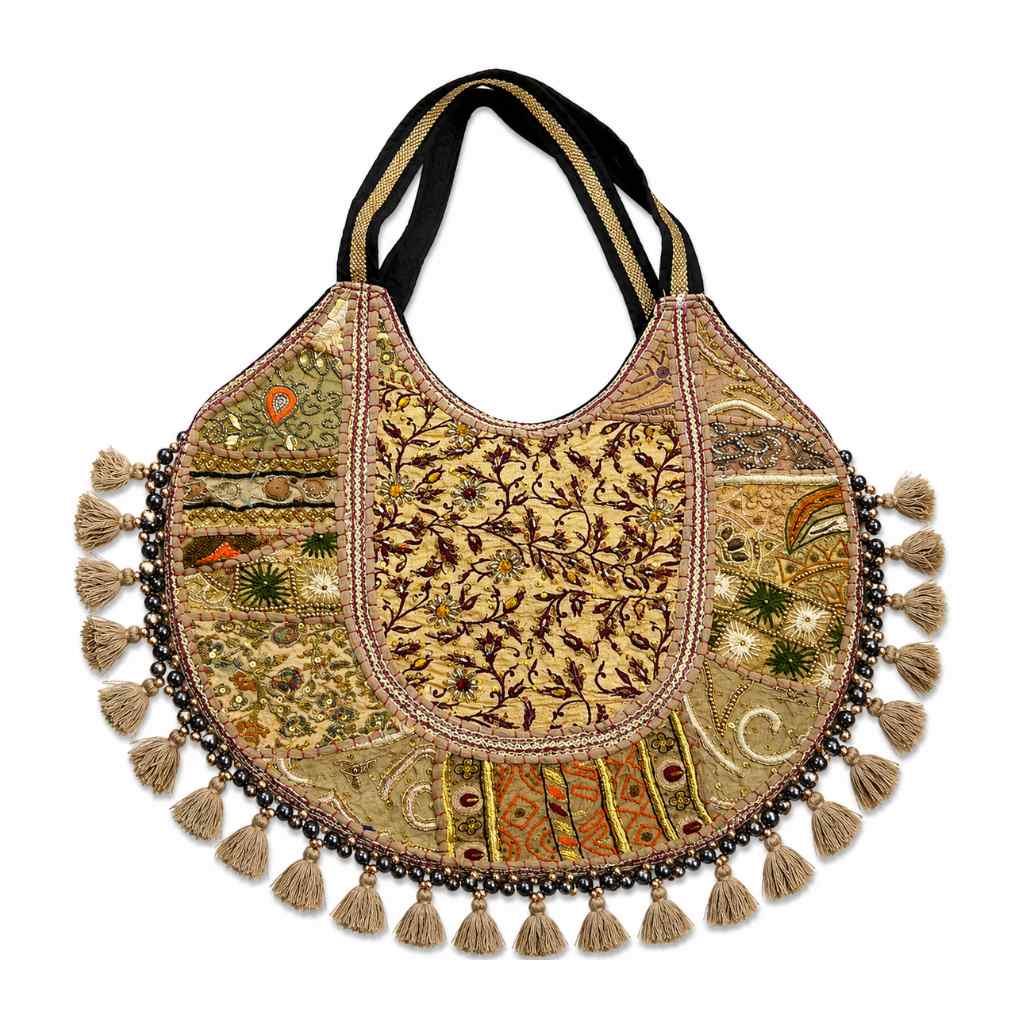 Pastel Weave Zari Embroidered Tote Bag for Women