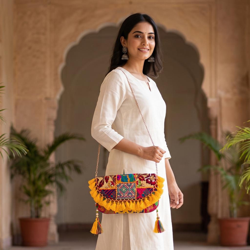 Boho Embroidered Sling Purse for Women