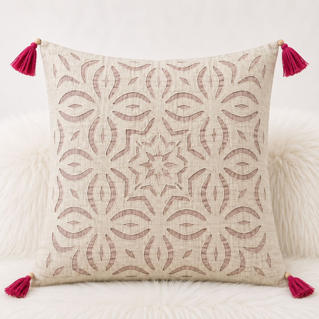 Elegant Applique Cutwork Cushion Cover