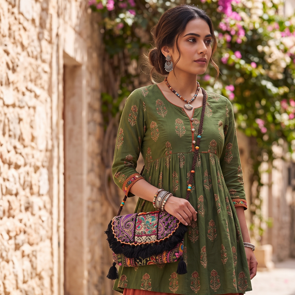 Multicolor Boho Embroidered Sling Purse for Women