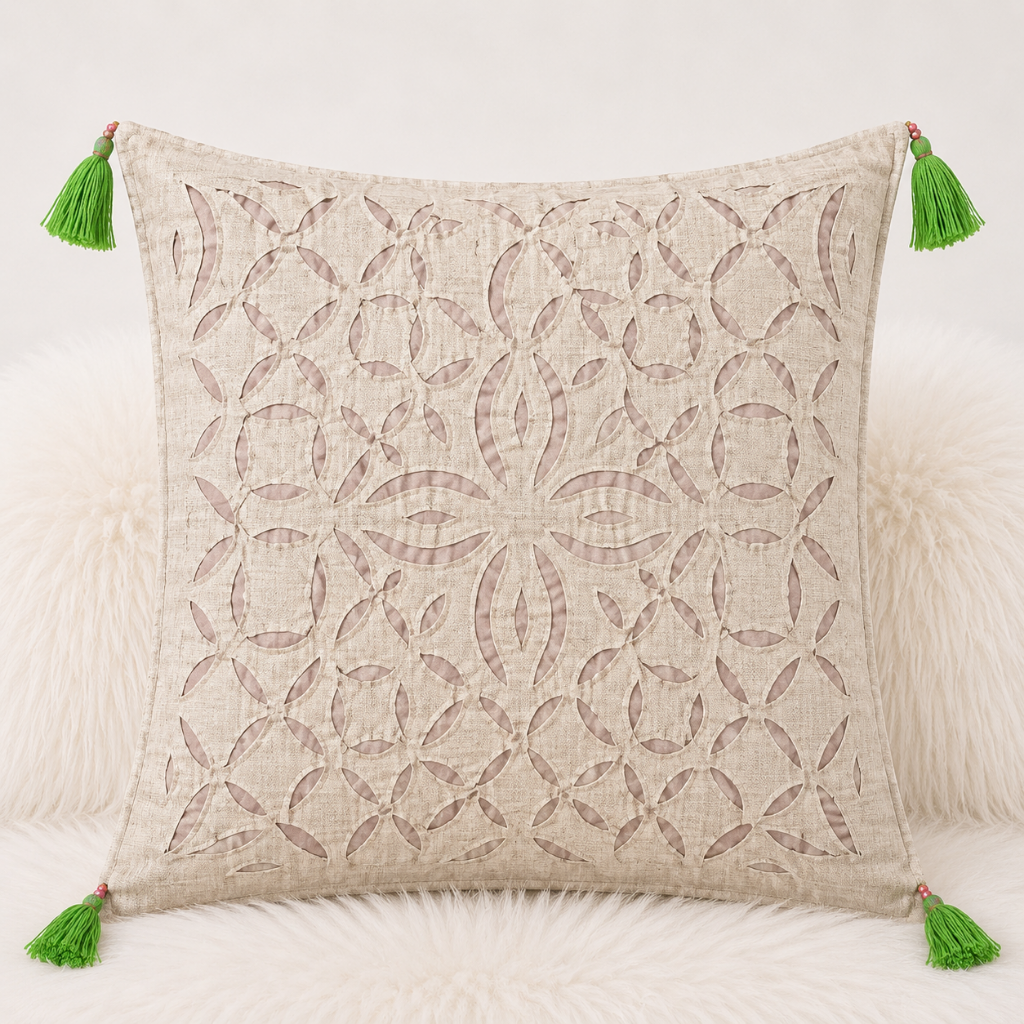 Elegant Applique Cutwork Cushion Cover