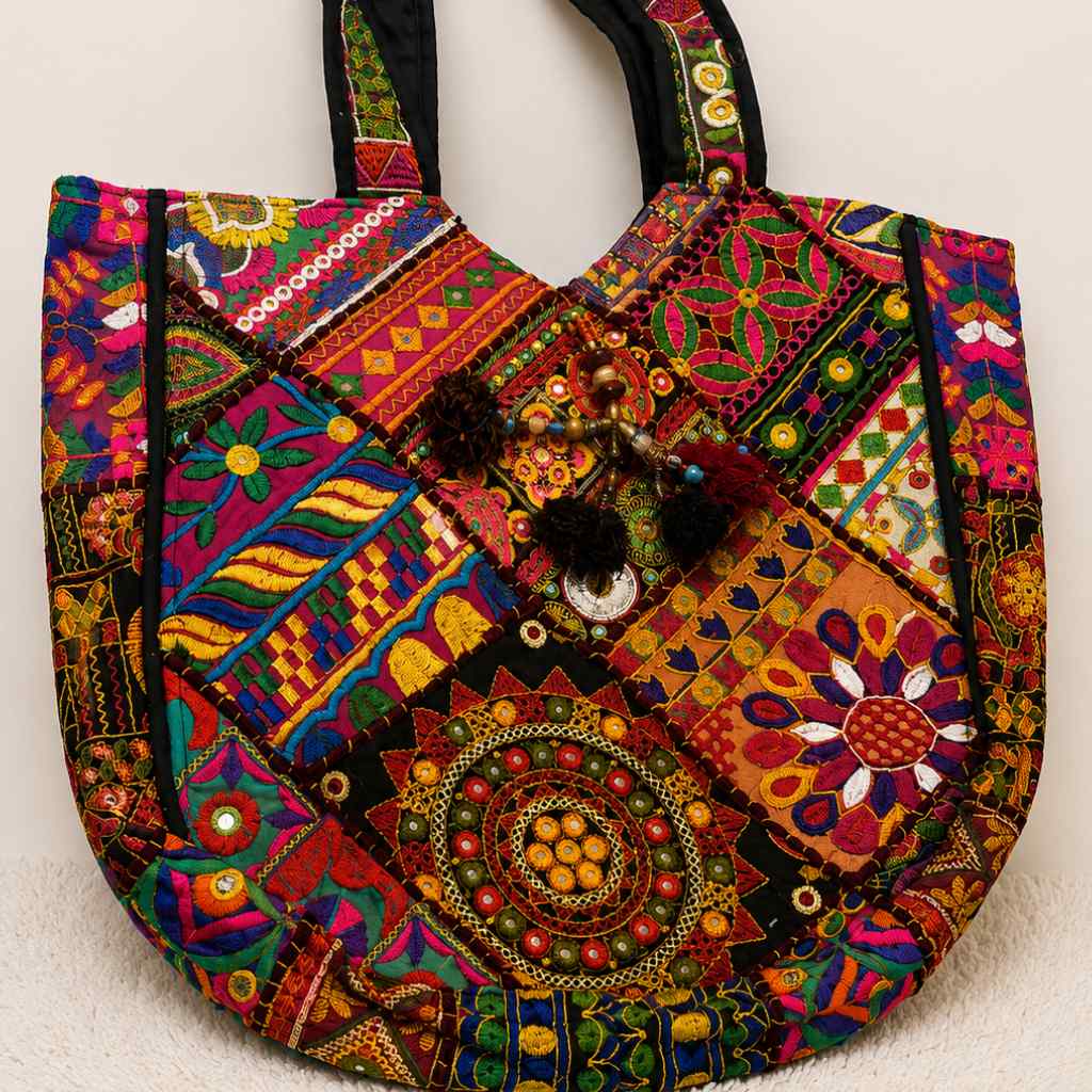 Colorful Bliss Cotton Bag with Detailed Embroidery Work