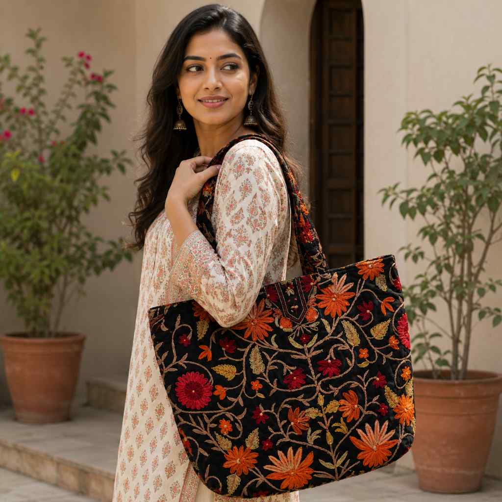 Color Story Embroidered Boho Tote Bag for Women