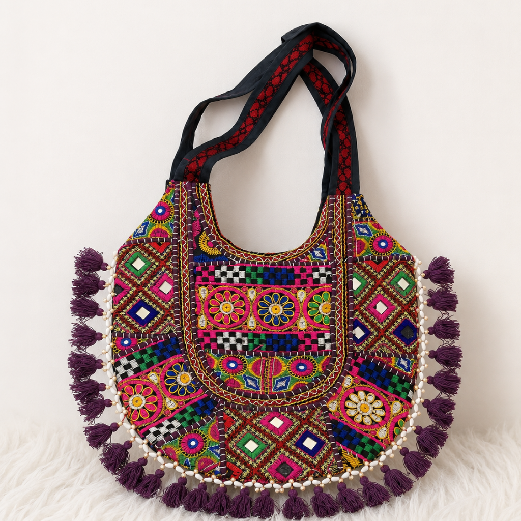 Vintage Noir Tassel Embroidered Tote Bag for Women