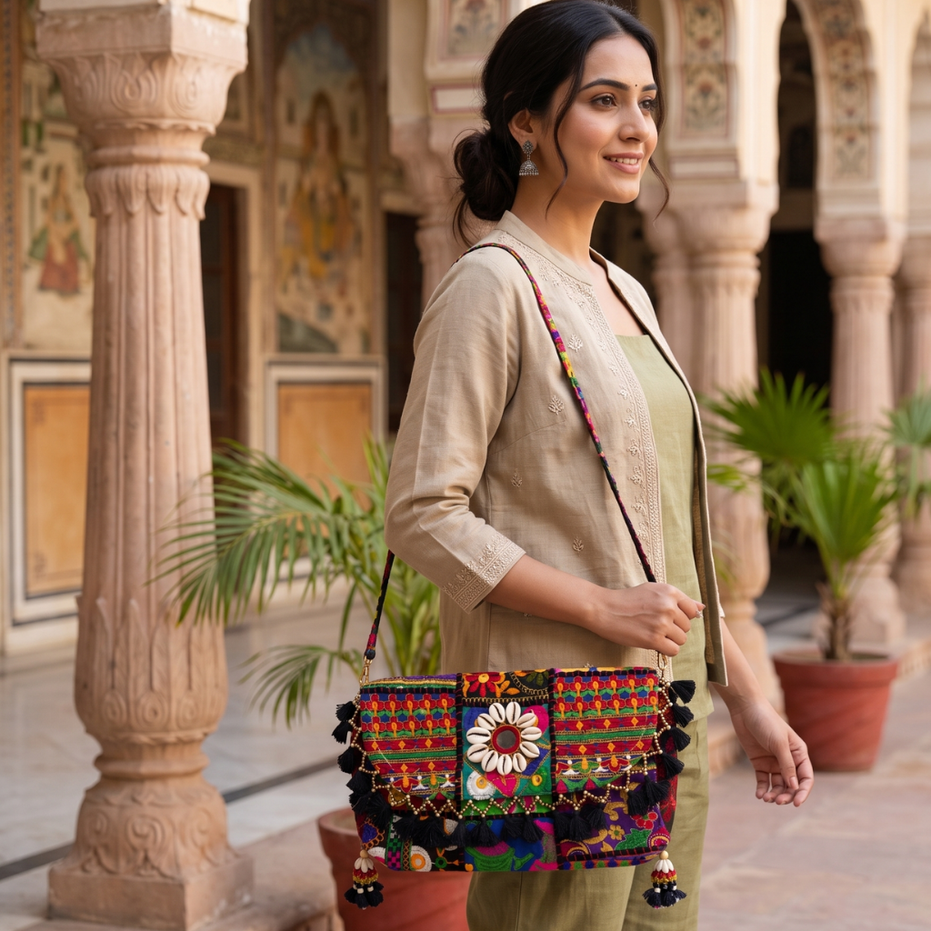 Multicolor Boho Embroidered Sling Purse for Women