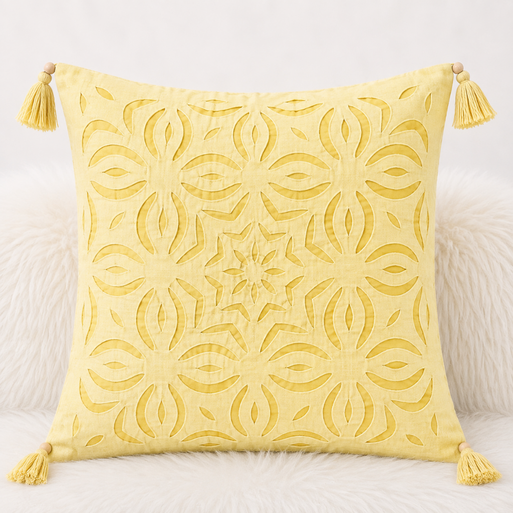Elegant Applique Cutwork Cushion Cover