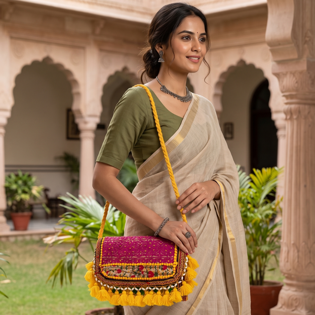 Sunlit Tassel Embroidered Sling Bag for Women