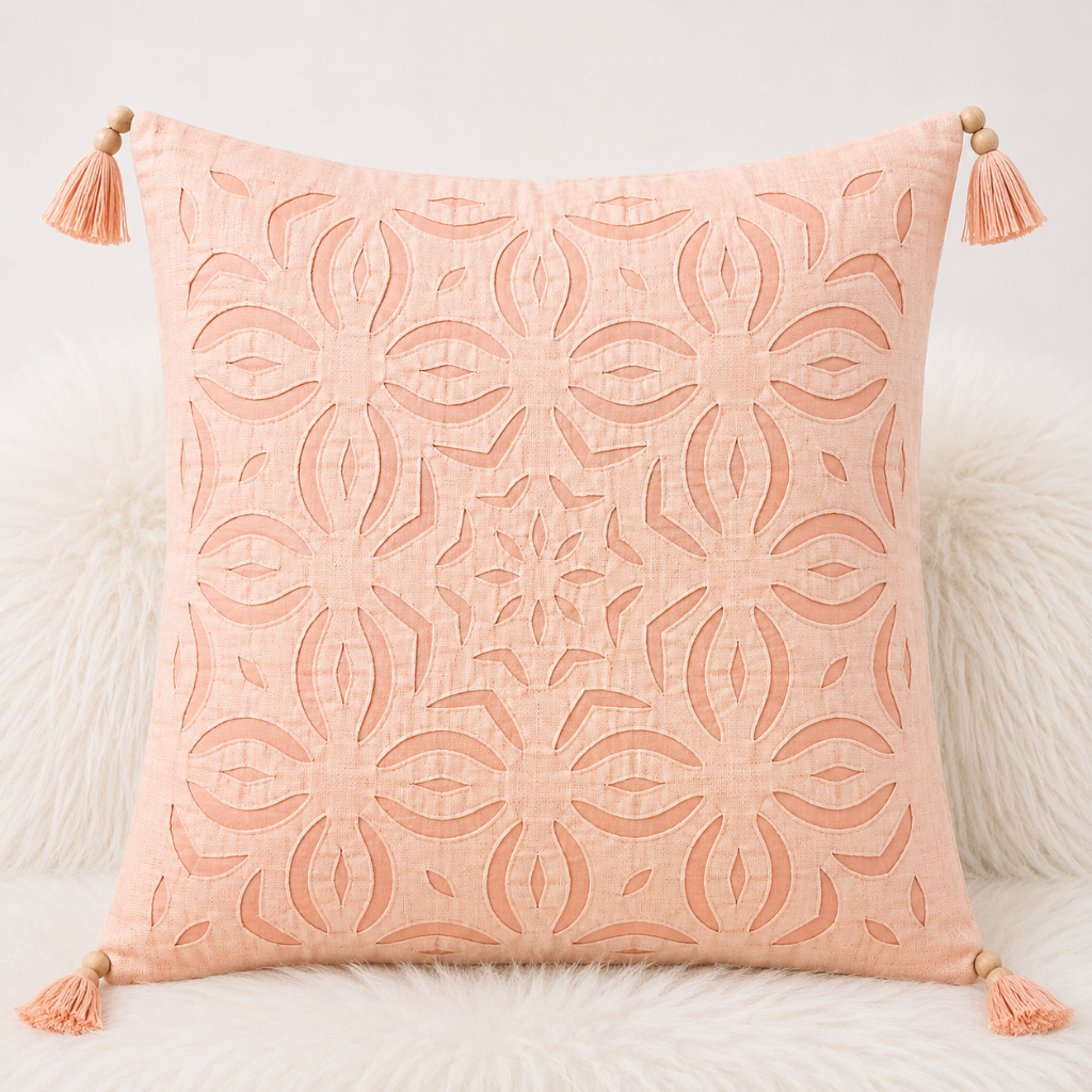Elegant Applique Cutwork Cushion Cover