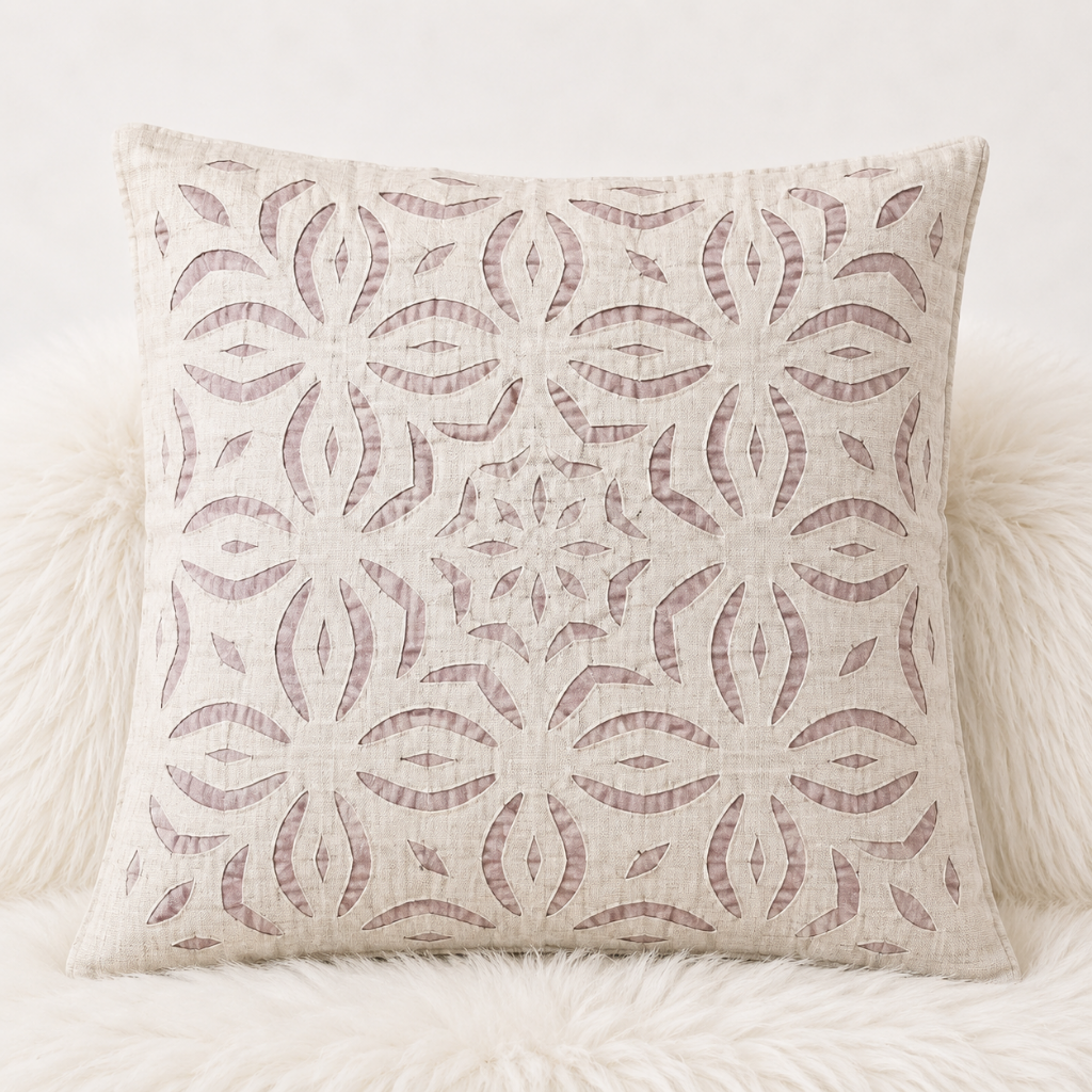 Elegant Applique Cutwork Cushion Cover