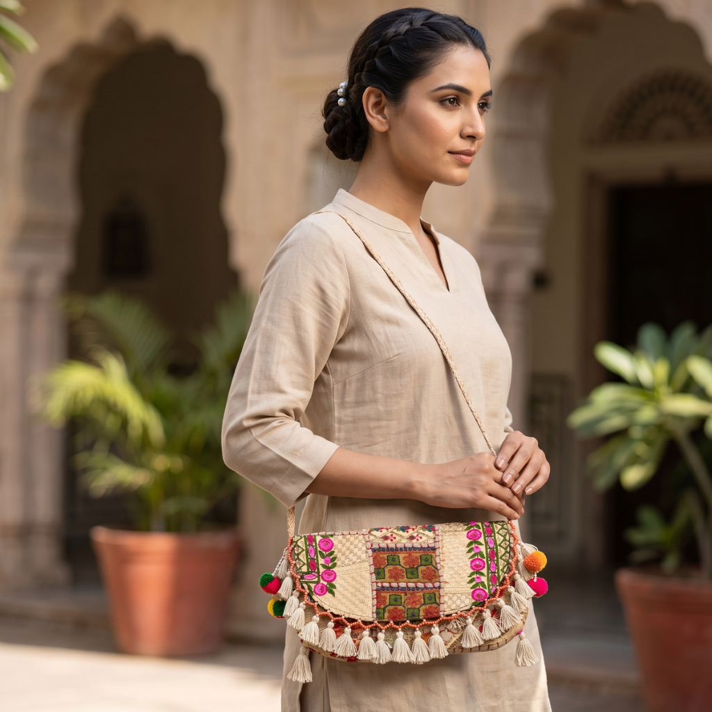 Boho Embroidered Sling Purse for Women