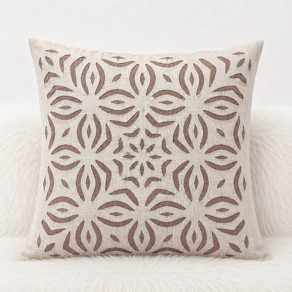 Elegant Applique Cutwork Cushion Cover
