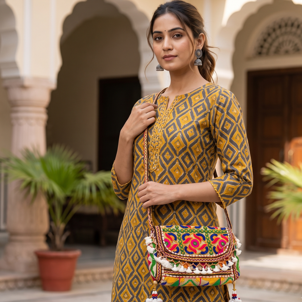 Boho Embroidered Sling Purse for Women