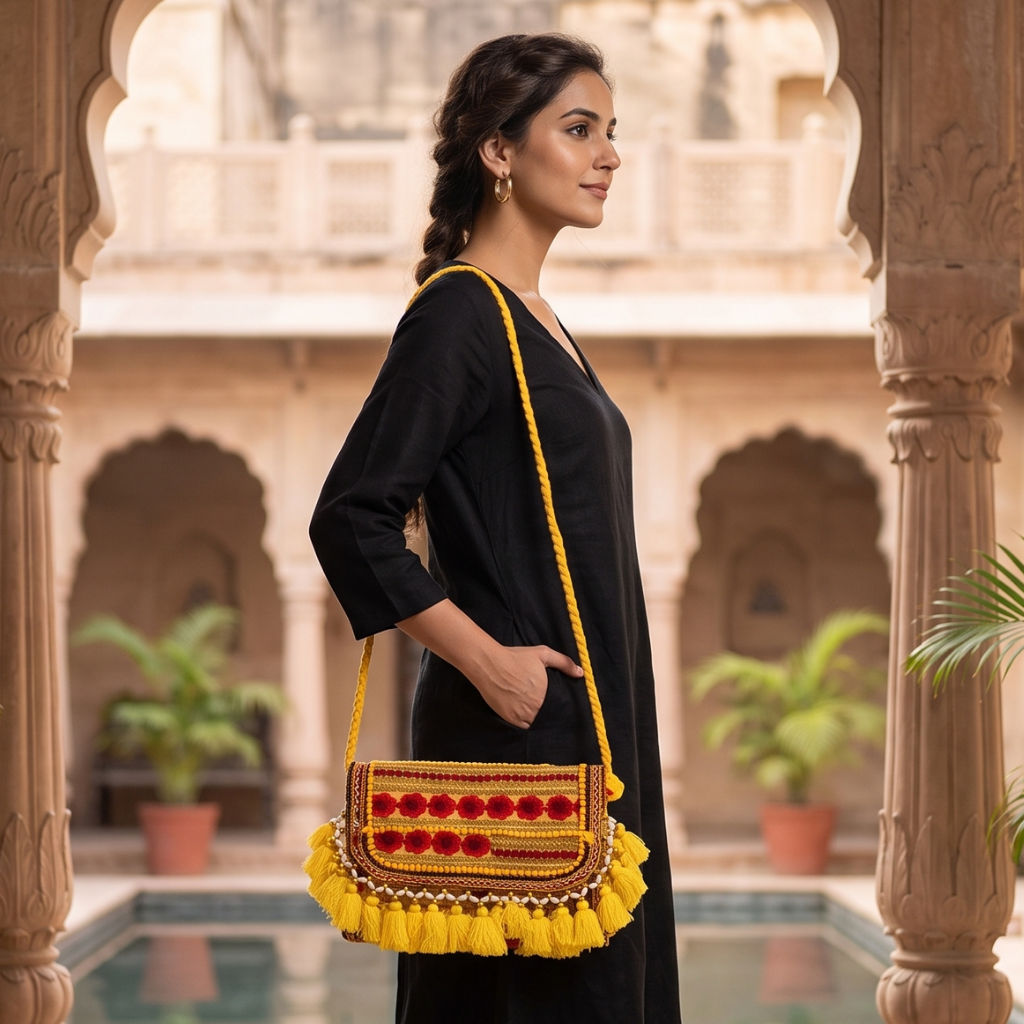 Sunlit Tassel Embroidered Sling Bag for Women