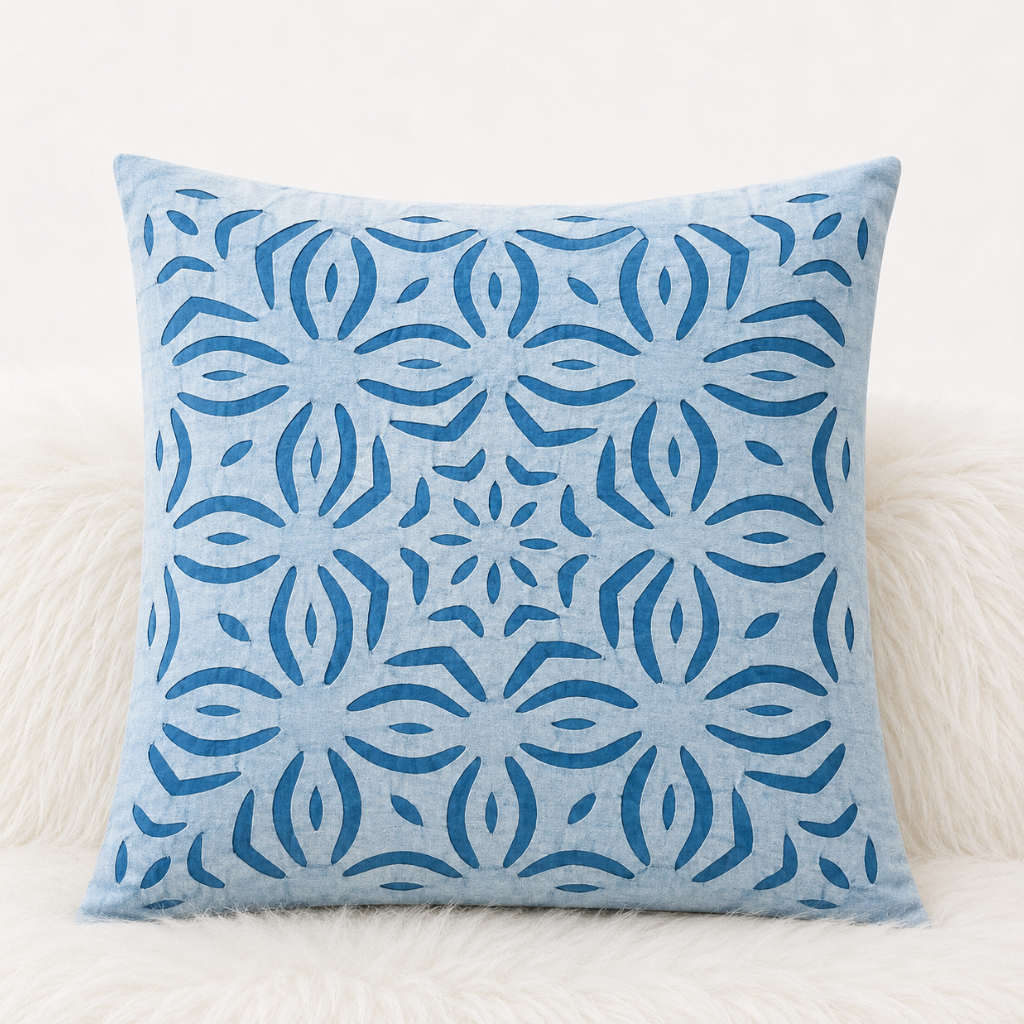 Elegant Applique Cutwork Cushion Cover