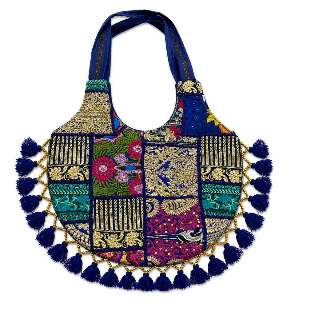 Rainbow Hues Tassel Embroidered Boho Tote Bag