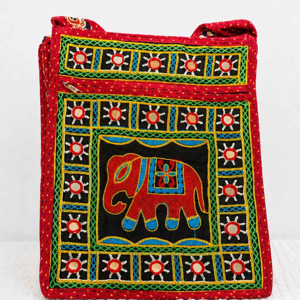 Folk Art Elephant Embroidered Sling Bag